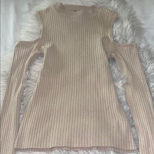 Tan Mock neck shirt open shoulder